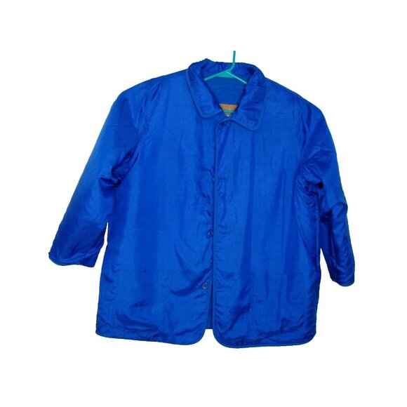 Tudor Court Reversible Silk Polyester Jacket Womens Size 3X Blue Pockets Collar - Picture 2 of 12